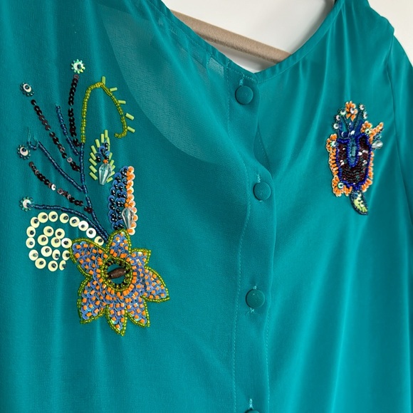 Forever 21 Turquoise Embellished Beaded Button Top Turquoise L - Picture 8 of 8